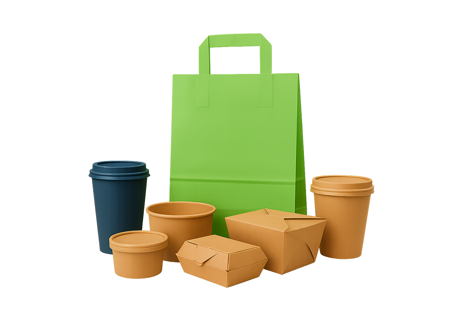 Bolsas, cajas y vasos de papel reciclado personalizada para comida para llevar